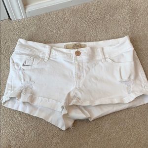 Low rise white denim shorts